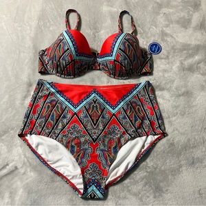NEW Swimsuits For All Womens Plus Size 20/22 Underwire High Waist Bikini Paisley